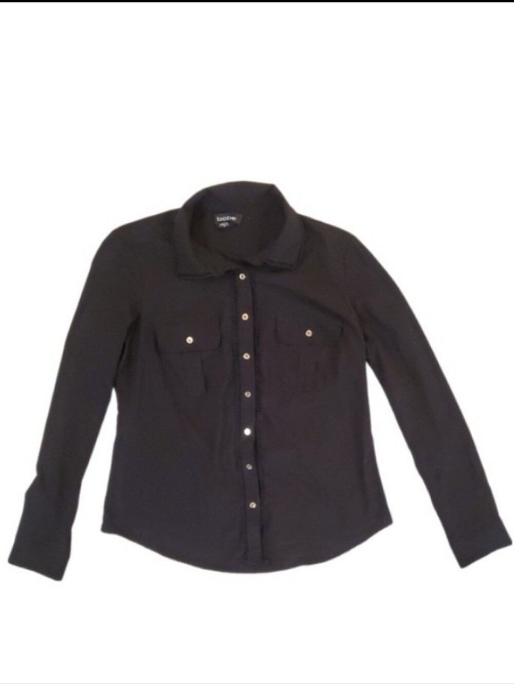 Bebe Women's Black Gold Button Long‎ Sleeve Blouse Size Medium